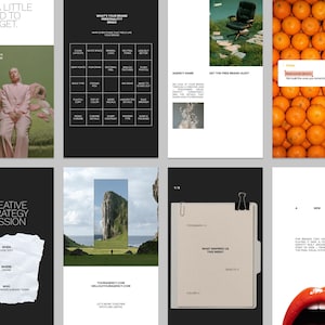 Editable Canva agency templates showing customizable typography, imagery, colors and editorial layouts for creative businesses.