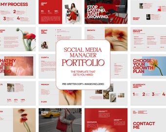 Portfoliocanva-sjabloon socialmediamanager, persoonlijk pitchdeck, mediakit en pakketten