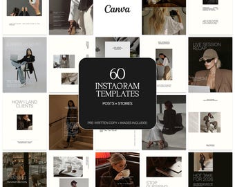 60 Instagram Canva-sjablonen voor Social Media Manager | Redactionele berichten en verhalen | Esthetische donkerbruine neutrale SMM-bundel