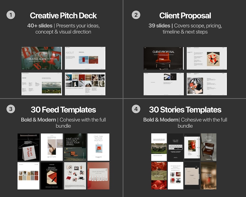 Creative Agency Pitch Deck Canva template featuring 42 editable presentation slides with modern editorial layouts.
