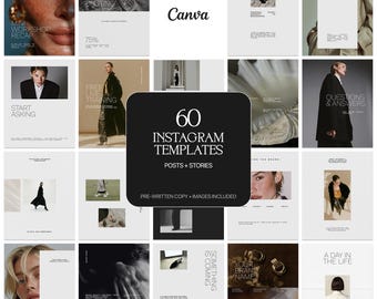 60 Instagram-sjablonen voor contentmakers | Bundel met Canva-posts en -verhalen | UGC-coach Socialmediamanager | Minimale redactie