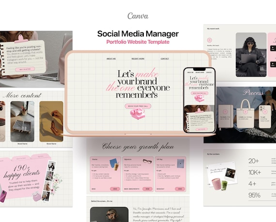 Social Media Manager Canva Website | SMM Portfolio Template for Coaches & Freelancers | One Page Site