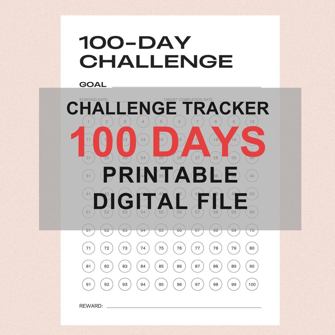 100 Day Chart.pdf 100-day Challenge Tracker A4 – Motivation Tracker Pdf,minimal White ...