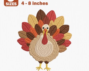 Thanksgiving Turkey Machine Embroidery Design, Autumn Harvest Fall Festive Embroidery File