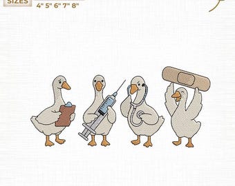 Nurse Duck Stickdatei, Enten Parade (Instant Download)
