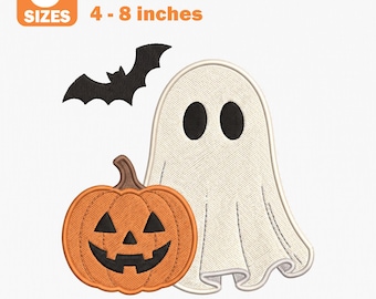 Halloween Ghost Pumpkin Bat Embroidery Design (PES, DST, EXP)