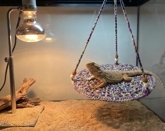 Rede para lagartos, rede para animais de estimação feita à mão em corda de algodão, adequada para lagartos, pode ser usada para decoração do habitat do lagarto ou como cama para répteis.