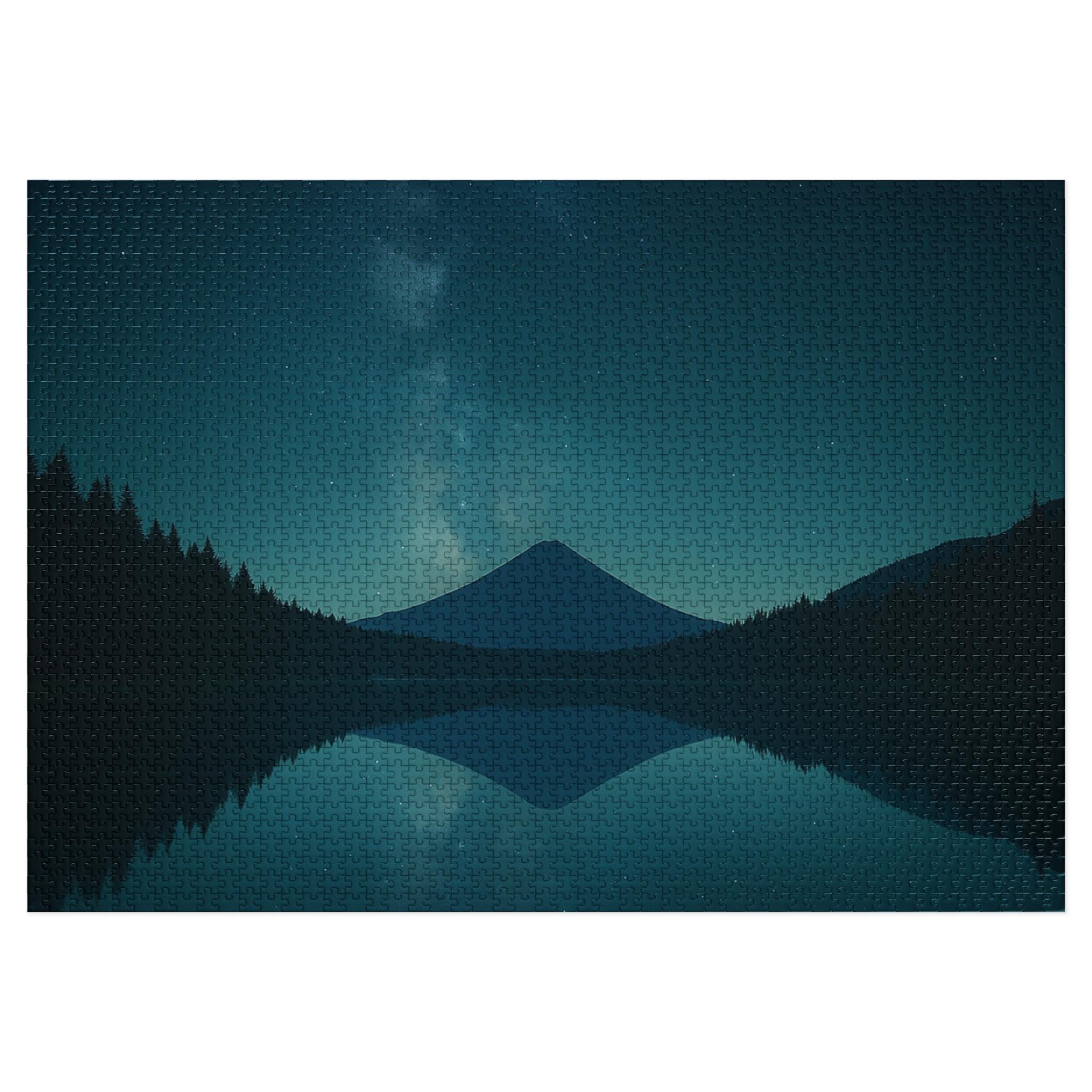 Puzzle de réflexion de nuit étoilée avec boîte en fer blanc, sérénité symétrique, puzzle d'astronomie, boîte de rangement, puzzle avec vue sur le lac,