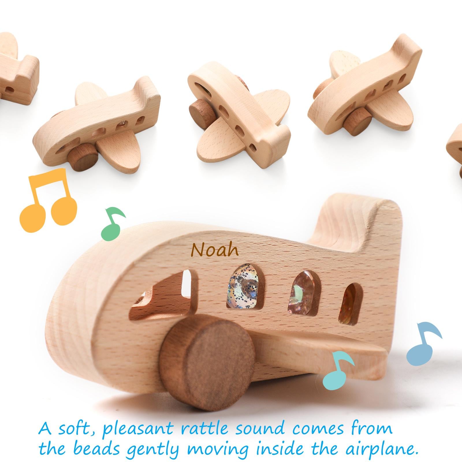 Personalized Wooden Airplane Rattle, Custom Baby Name Toy Natural Wood ...