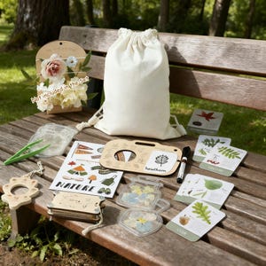 Custom Wooden Nature Explorer Kit for Kids, Plant Theme Outdoor Exploration Set, Nature Study Tools Box, Educational Little Explorers Gift