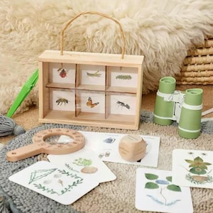 Personalisiertes Junior Entdecker Kit, Montessori Pretend Play Natur Spielzeug, Benutzerdefinierte Fernglas Mission Karten Set, Einzigartiges Geburtstagsgeschenk für Kinder