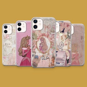 May include: Five phone cases with illustrations of Princess Aurora from Disney's Sleeping Beauty. The cases feature pink and gold designs with floral and butterfly accents, and the text "Once Upon".