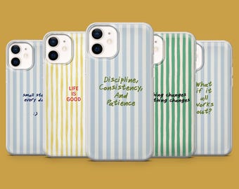 Inspiring Quote Phone Case Inspirational Stripe Cover for iPhone 17, 17Pro, 16, 15, 14, 13, 12, Samsung S26, S25, S24, S23, A16 Pixel 10A, 9