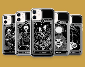 Tarot Card Phone Case Black Witchy Cards Cover for iPhone 17, 17Pro, 16, 15, 14, 13, 12, Samsung S26, S25, S24, S23, A16 Pixel 10A, 10Pro, 9