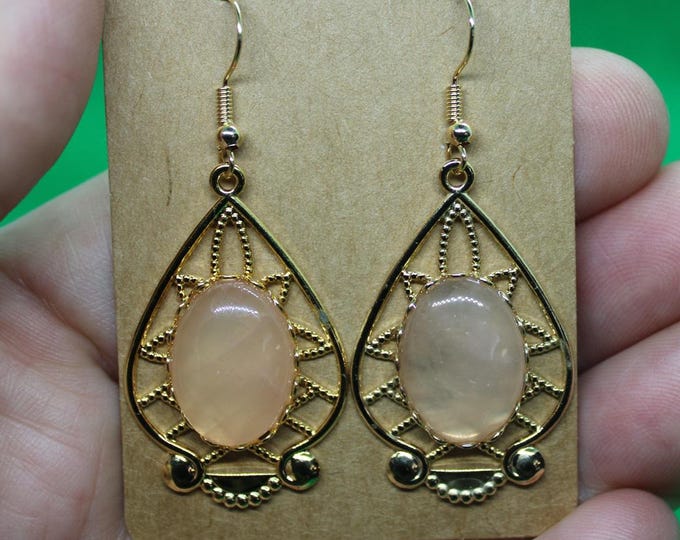 Earrings - Pineapple Oval Design w/13 x 18mm Rose Quartz - Item 3338