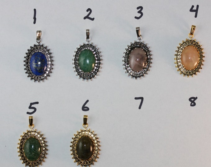 Fancy Pendant with 13 x 18 mm Gemstone Cabochon - Available in Silver or Gold Plated