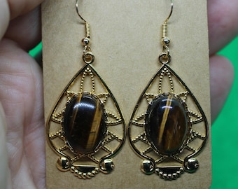 Earrings - Pineapple Oval Design w/13 x 18mm Gold Tiger Eye - Item 3342