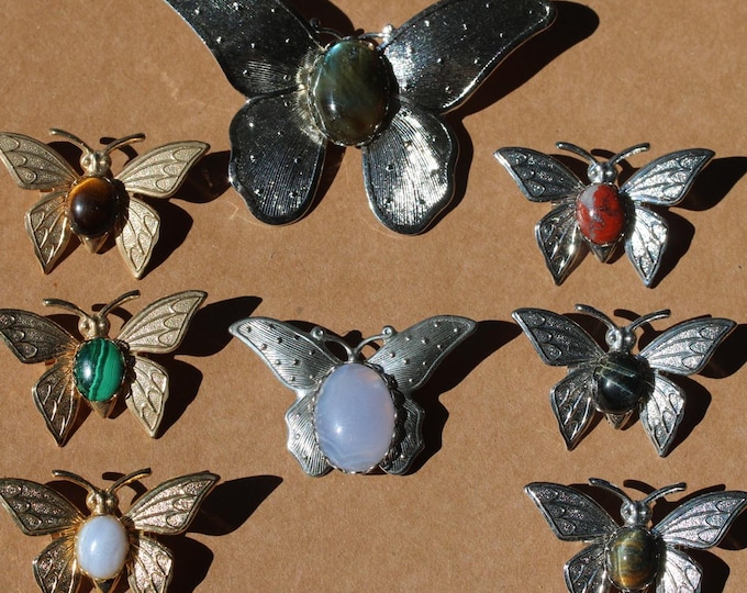 Butterfly Brooch with Gemstone Cabochon