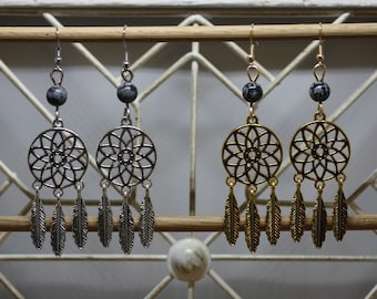 Earrings - Snowflake Obsidian "Dream Catcher"