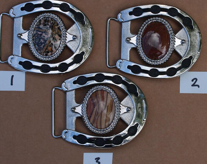 Silver Plated Horseshoe Belt Buckle with Black Background