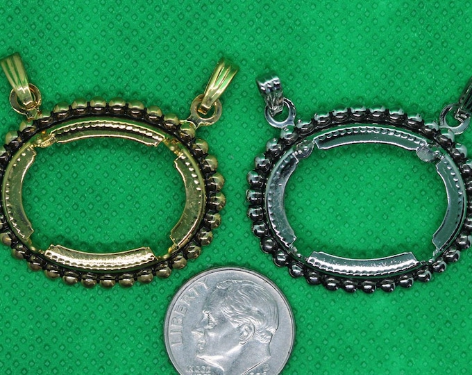 Oval Pendant with Black Inlay – 18 x 25mm, Gold or Silver (Pack of 3)