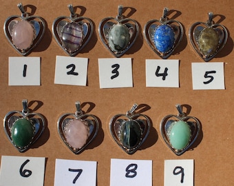 Heart Pendant with 13 x 18 mm Gemstone Cabochon - Rhodium Silver Plated