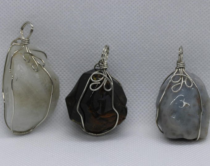 Tumbled Stone Wire Wrapped Pendant - 5 To Choose From