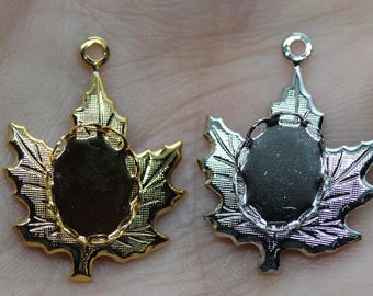 Leaf Cabochon Setting (8x10mm): Silver or Gold Plated, Pkg of 12