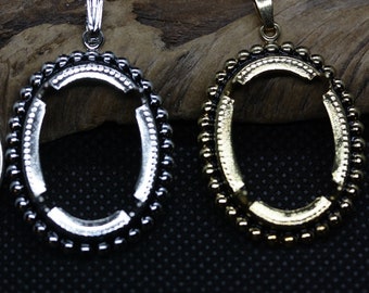 Oval Pendant with Black Inlay  18 x 25 mm Pendants - Available in Gold or Silver  Pack of 3
