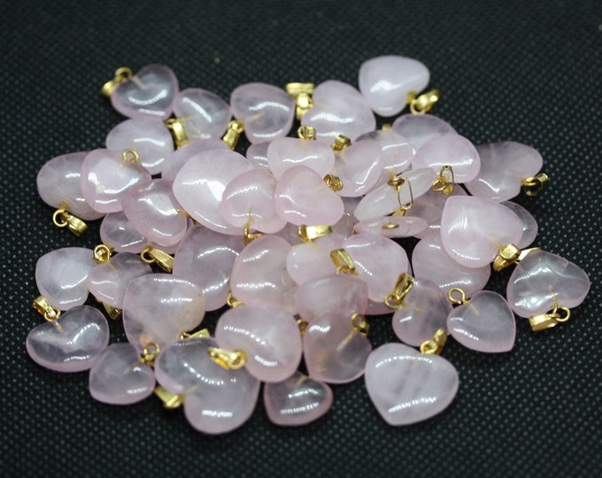 Pink Rose Quartz Pendant Hearts or Valentines - Antique Gold Plated - Pack of 50