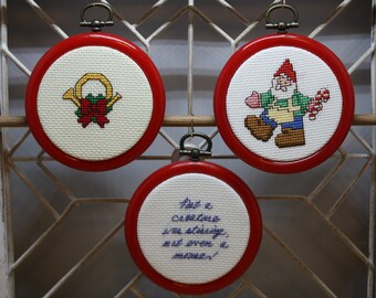 Cross-Stitched Christmas Ornaments, Aida Cloth in Flexi-Hoop Frame