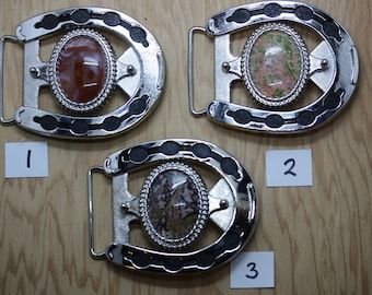 Silver Plated Horseshoe Belt Buckle with Black Background