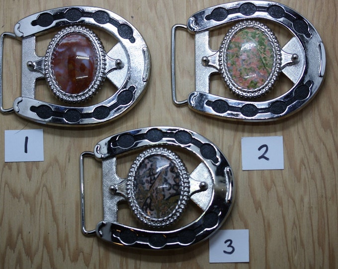Silver Plated Horseshoe Belt Buckle with Black Background