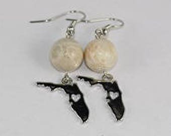 Fossilized Coral Bead Florida Earrings - Item 1968