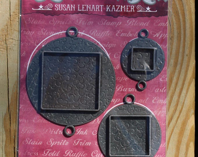 Spellbinders Circle with Square Bezels – Antique Silver Tone Pendant Findings (3 Pack)
