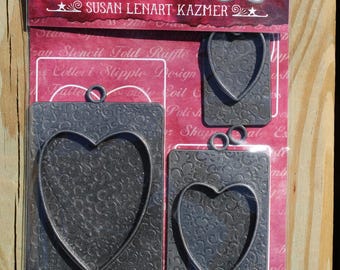 Spellbinders Rectangle with Heart Bezels – Antique Silver Tone Pendant Findings (3 Pack)