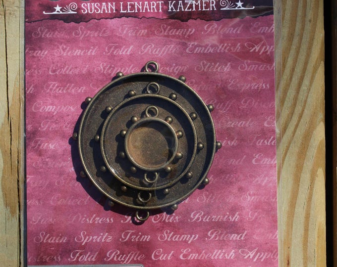 Spellbinders Hobnail Round Bezels – Antique Bronze Tone Pendant Findings (3 Pack)