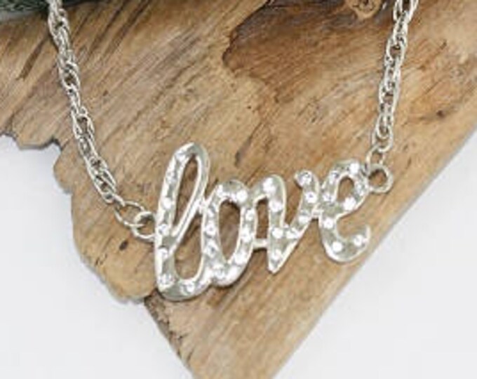 Silver Plated "Love" Necklace with rhinestones - Item 1925