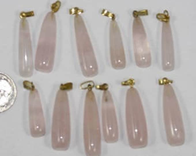 Rounded Rose Quartz Drops Pendants - Package of 12