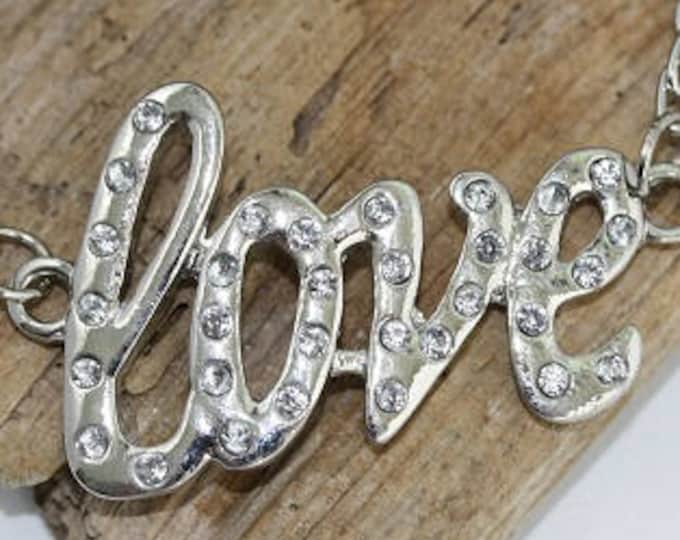 Silver Plated "Love" Necklace with rhinestones - Item 1925