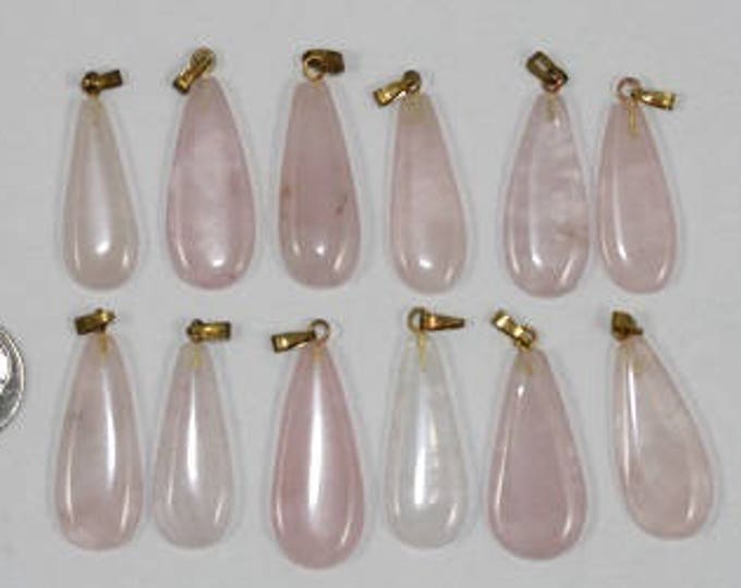 Flat Rose Quartz Drops Pendants - Package of 12