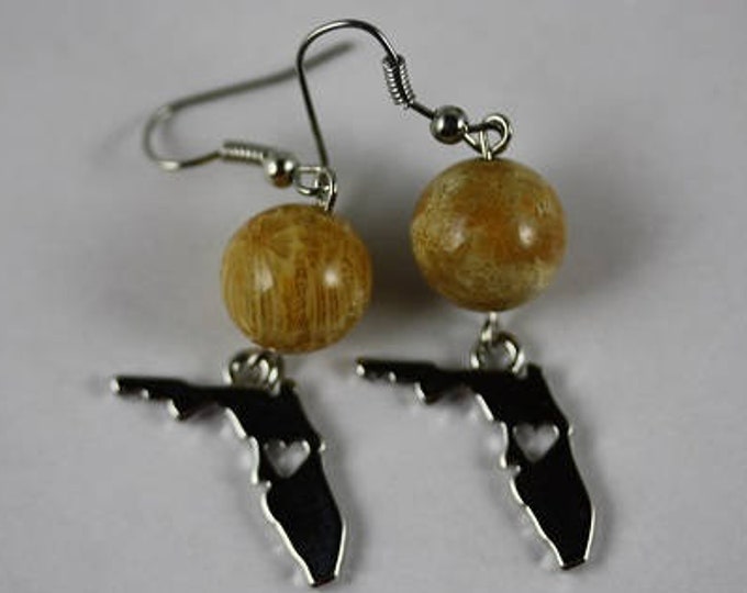 Fossilized Coral Bead Florida Earrings - Item 1968