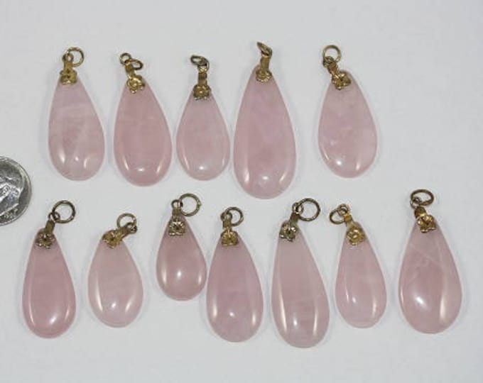 Flat Rose Quartz Tear Drop Pendants - Package of 12