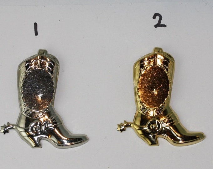 Bolo Slide Cowboy Boot w/spur 18 x 25mm Vertical bezel mount - Available in Silver or Gold Plated