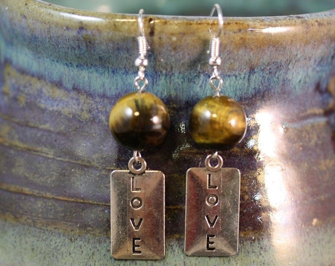 Golden Tiger Eye Love Earrings - Item 3004