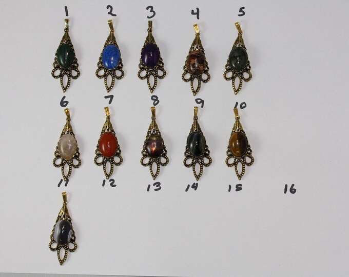 Pendant - Antique Gold Plated with 13x18 mm Gemstone Cabochon
