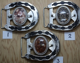 Silver Plated Horseshoe Belt Buckle with Black Background