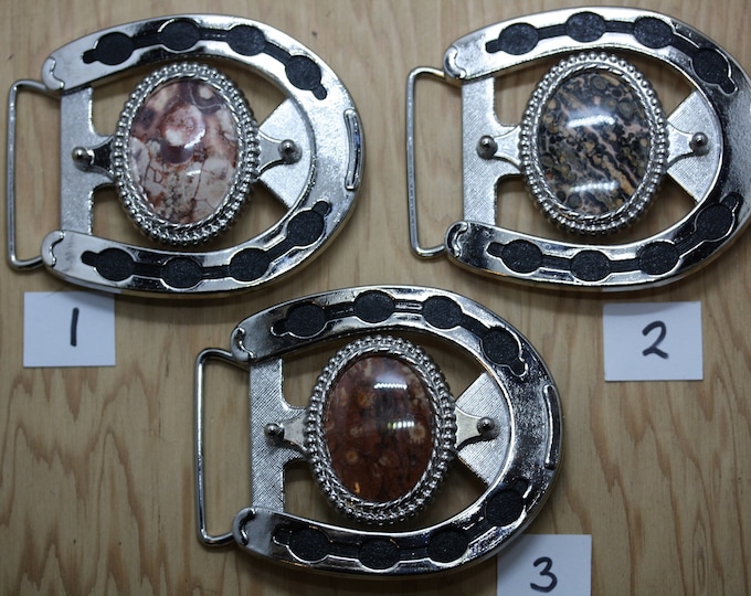 Silver Plated Horseshoe Belt Buckle with Black Background