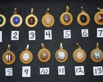 Mesh style Pendant with 10 x 12 mm Gemstone Cabochon