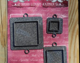 Spellbinders Square with Square Bezels – Antique Silver Tone Pendant Findings (3 Pack)